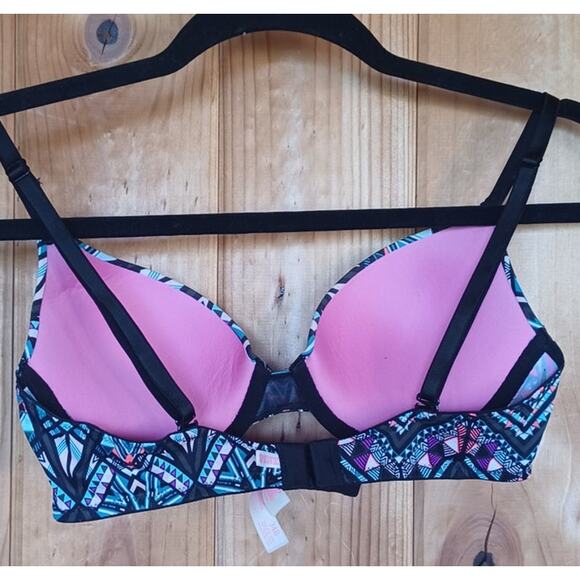 Victoria's Secret Pink Wear Everywhere Push Up Bra Women's 34B Black Geometric - Picture 4 of 7
